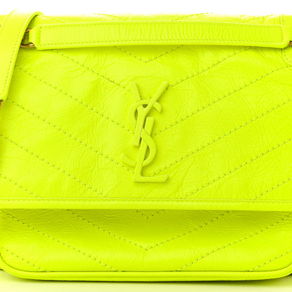Saint Laurent Crinkled Calfskin Matelasse Monogram Medium Niki Chain Satchel Neon Yellow 8 of 12