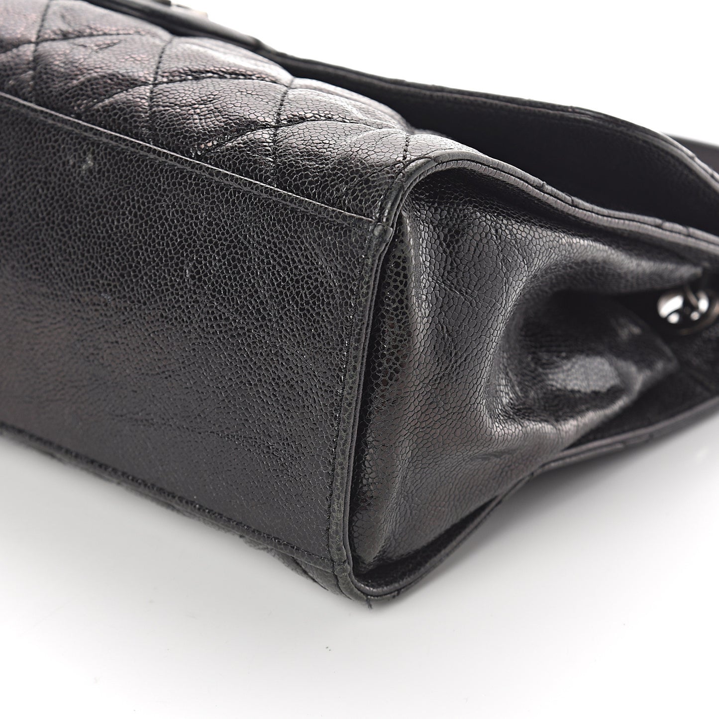 Crumpled Grained Calfskin Jumbo CC Crave Flap Black