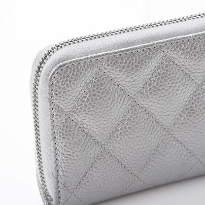 Chanel Metallic Caviar Quilted Zip Coin Purse Silver 10 of 11