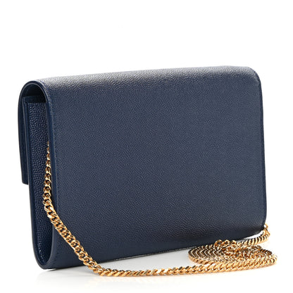 Saint Laurent Grain De Poudre Monogram Uptown Chain Wallet Blue Charron 5 of 13
