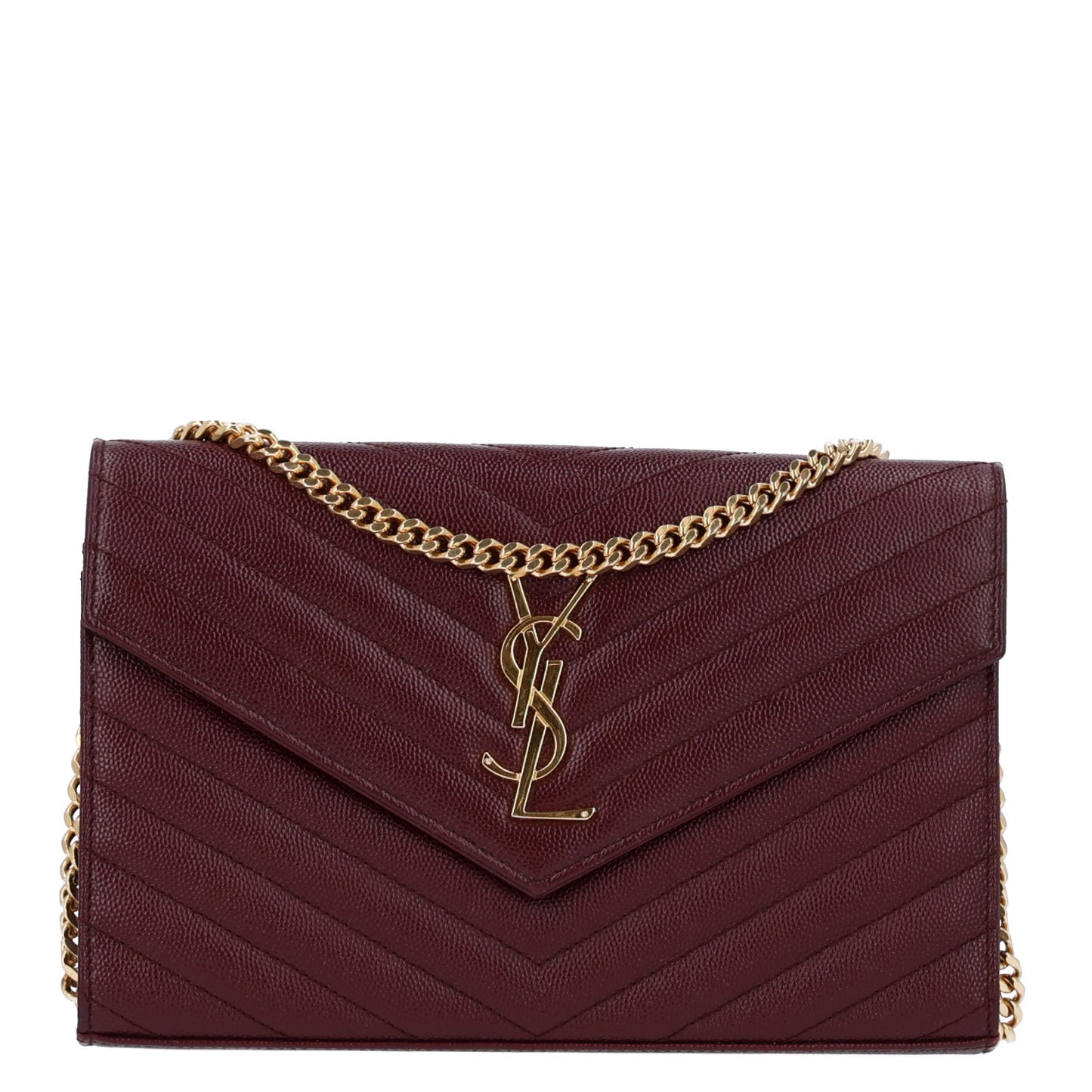 Grain De Poudre Matelasse Chevron Monogram Chain Wallet Rouge Legion