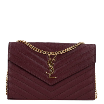 Saint Laurent Grain De Poudre Matelasse Chevron Monogram Chain Wallet Rouge Legion 1 of 9