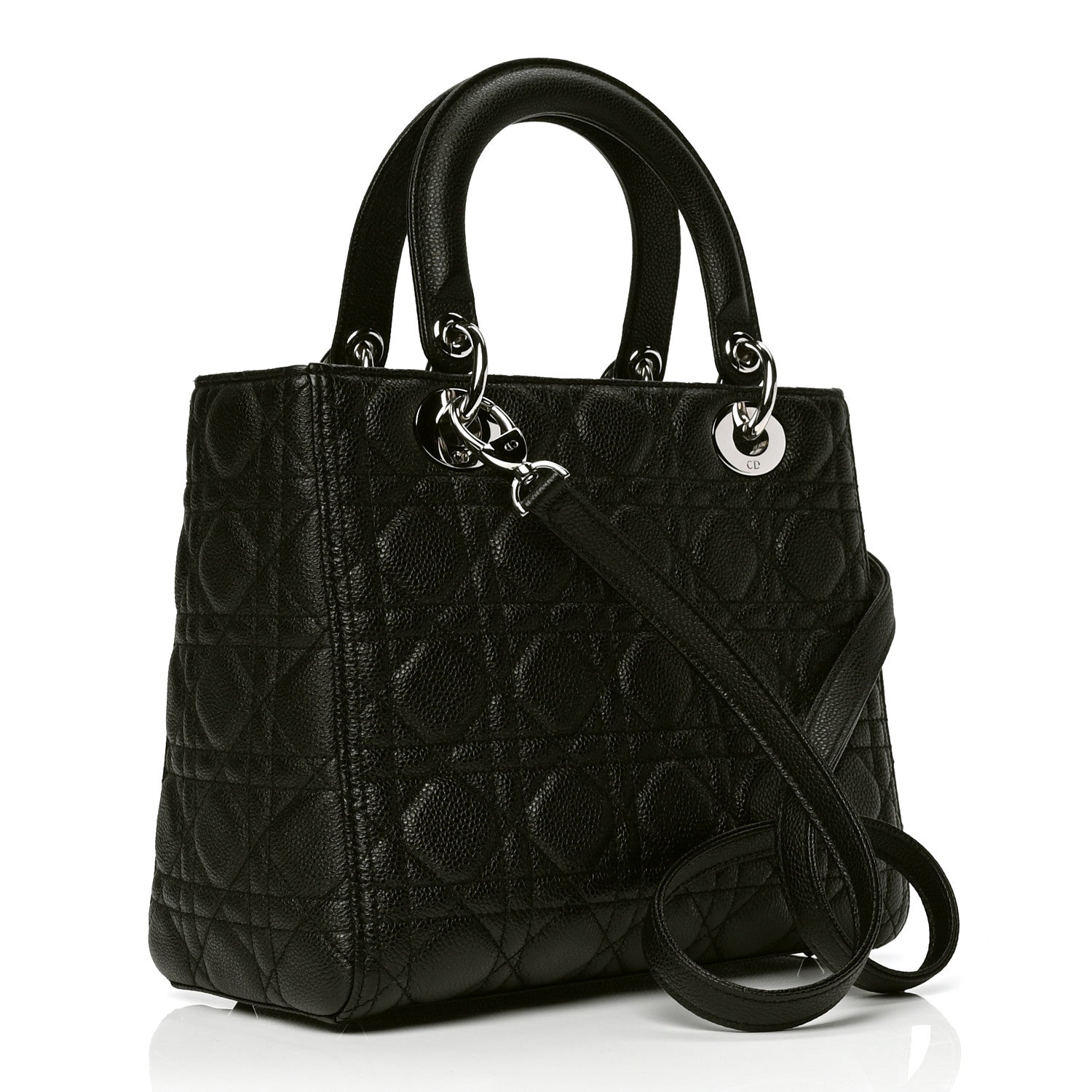 Christian Dior Grained Calfskin Cannage Medium Lady Dior Black 2 of 4