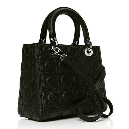 Christian Dior Grained Calfskin Cannage Medium Lady Dior Black 2 of 4