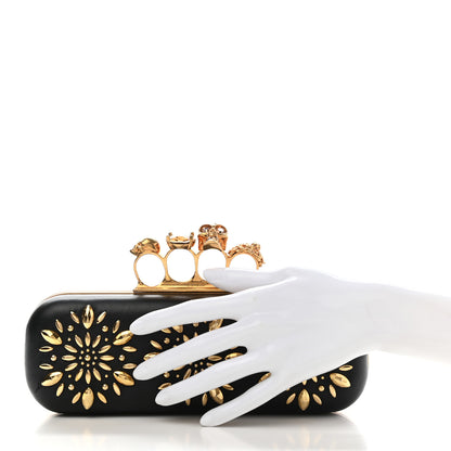 Alexander McQueen Nappa Studded Floral Knuckle Box Clutch Black 2 of 12