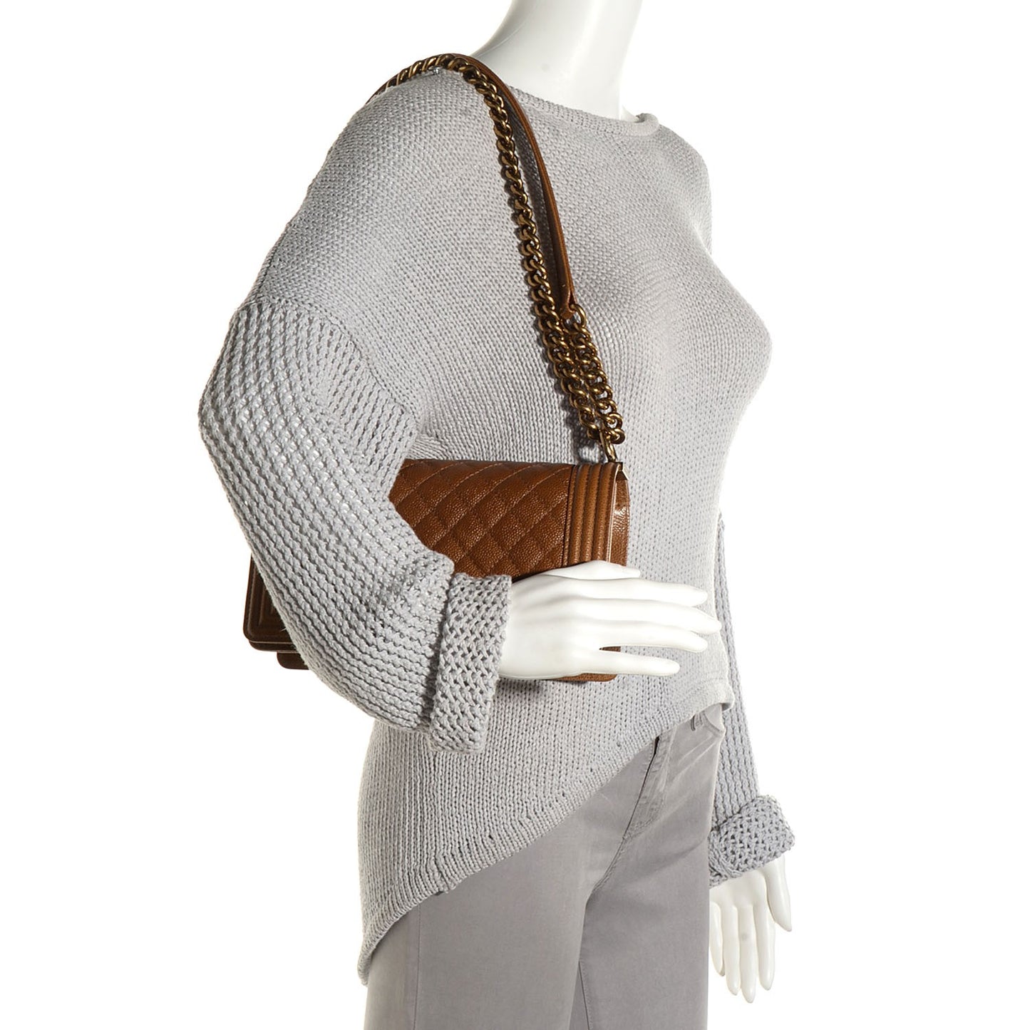 Caviar Quilted Medium Boy Flap Light Brown