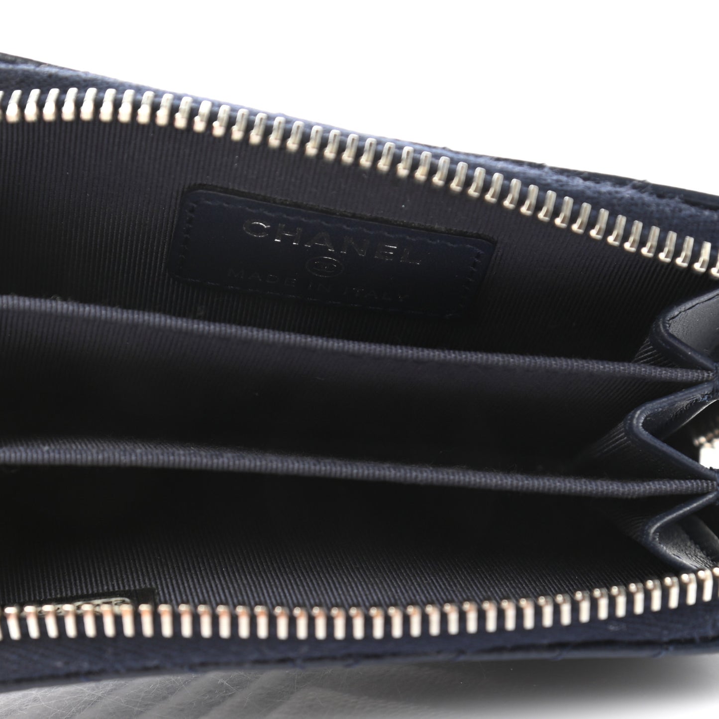 Caviar Chevron Quilted Zip Around Coin Purse Navy Blue