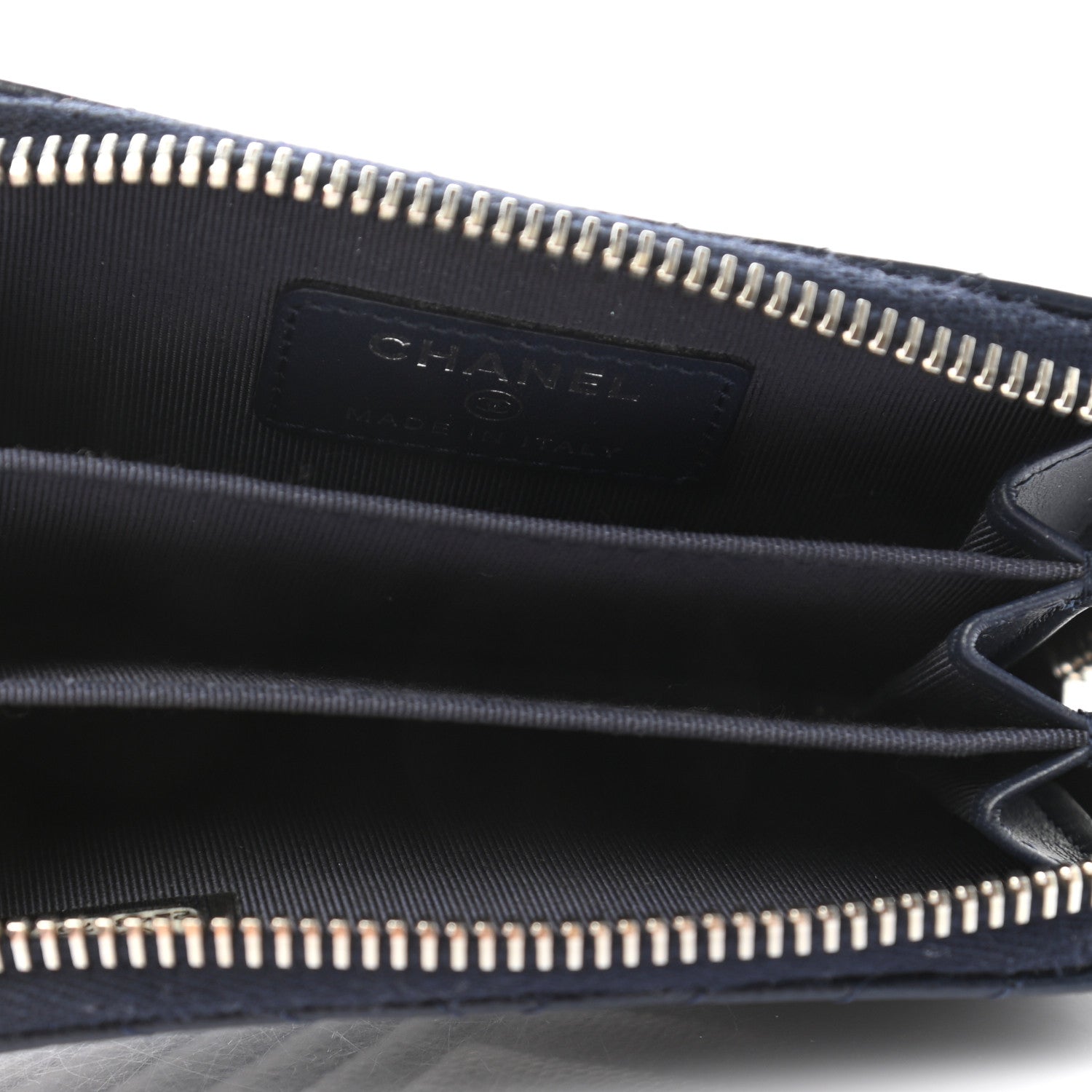 Chanel Caviar Chevron Quilted Zip Around Coin Purse Navy Blue 5 of 8