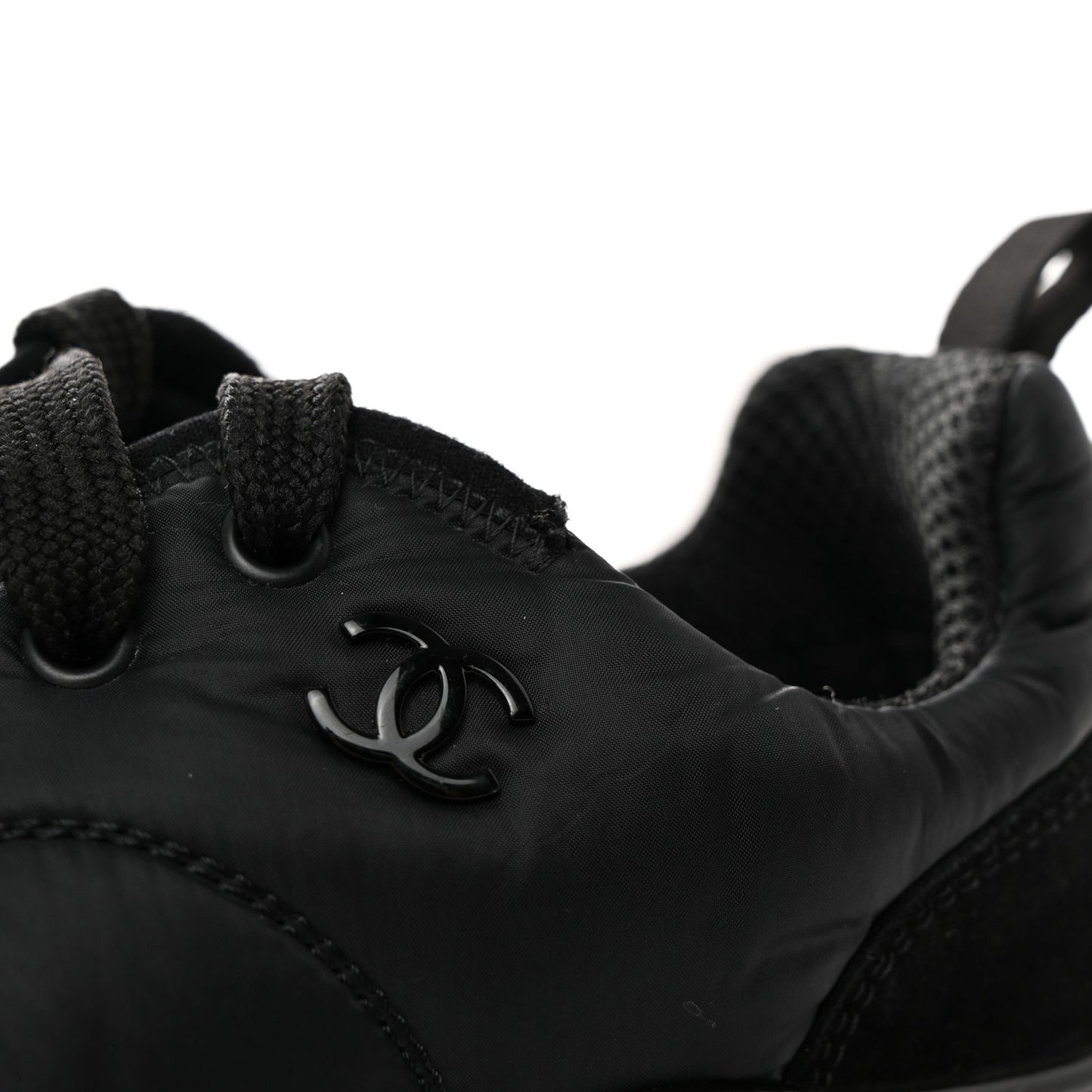 Nylon Suede Calfskin CC Sneakers 38 Black