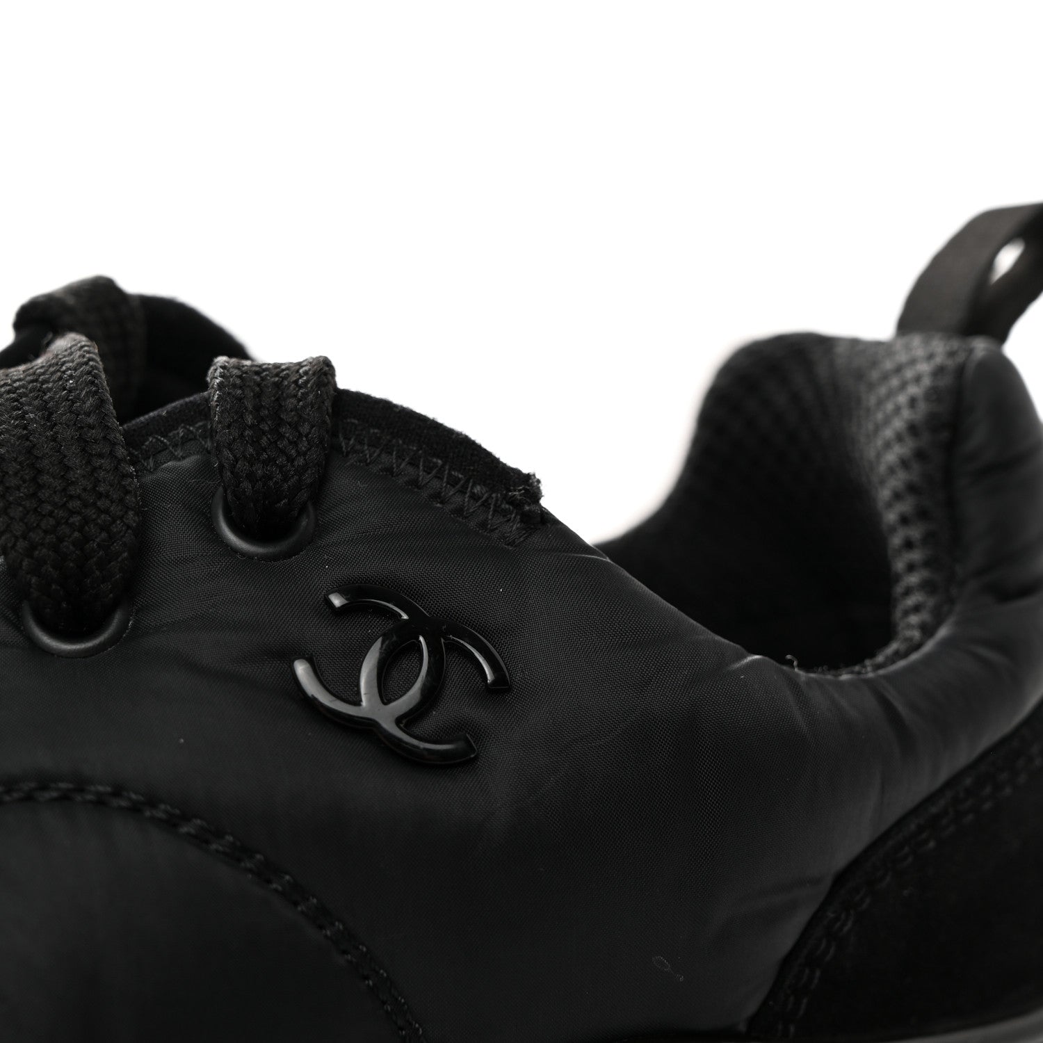 Chanel Nylon Suede Calfskin CC Sneakers 38 Black 11 of 12
