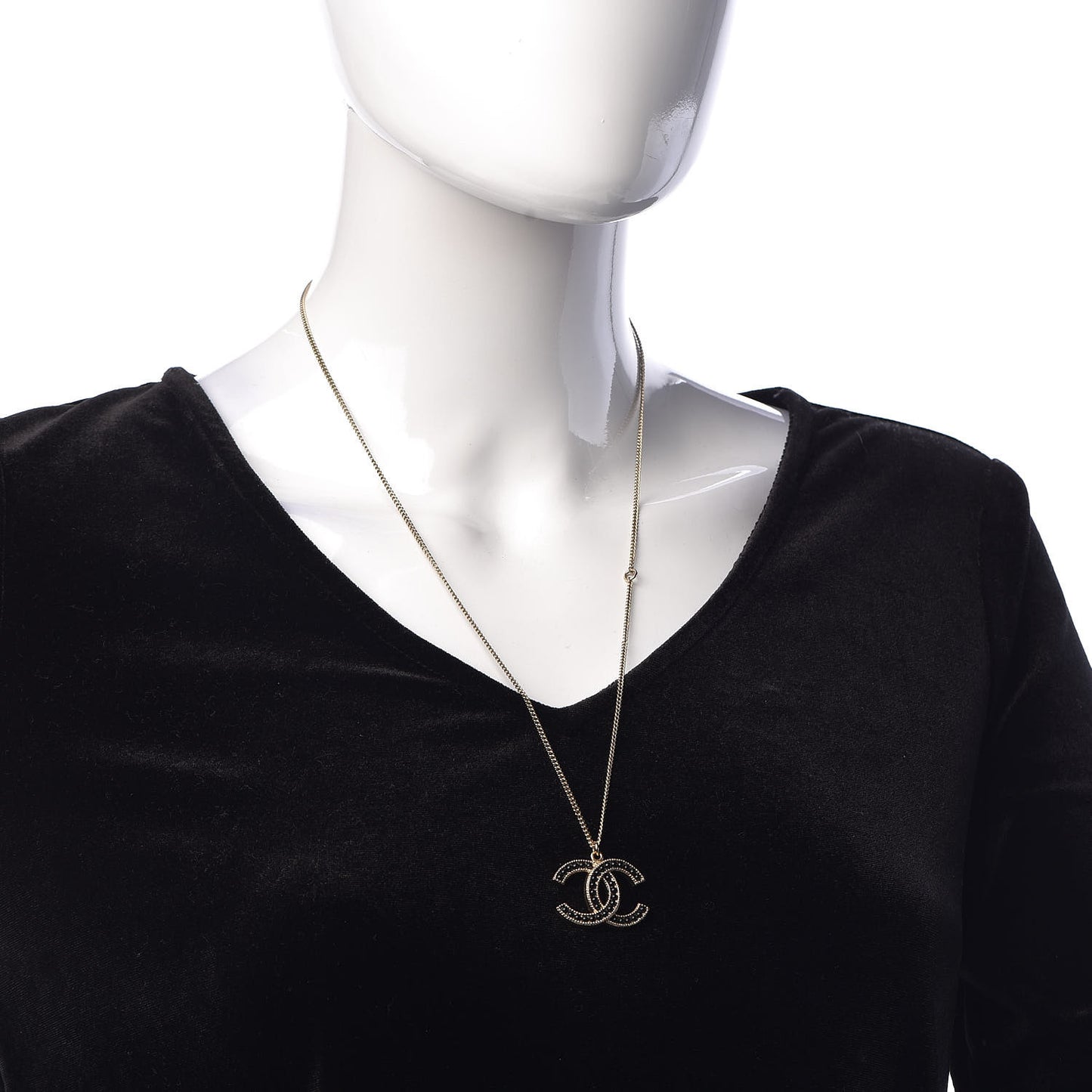 Enamel Beaded CC Necklace Gold Black