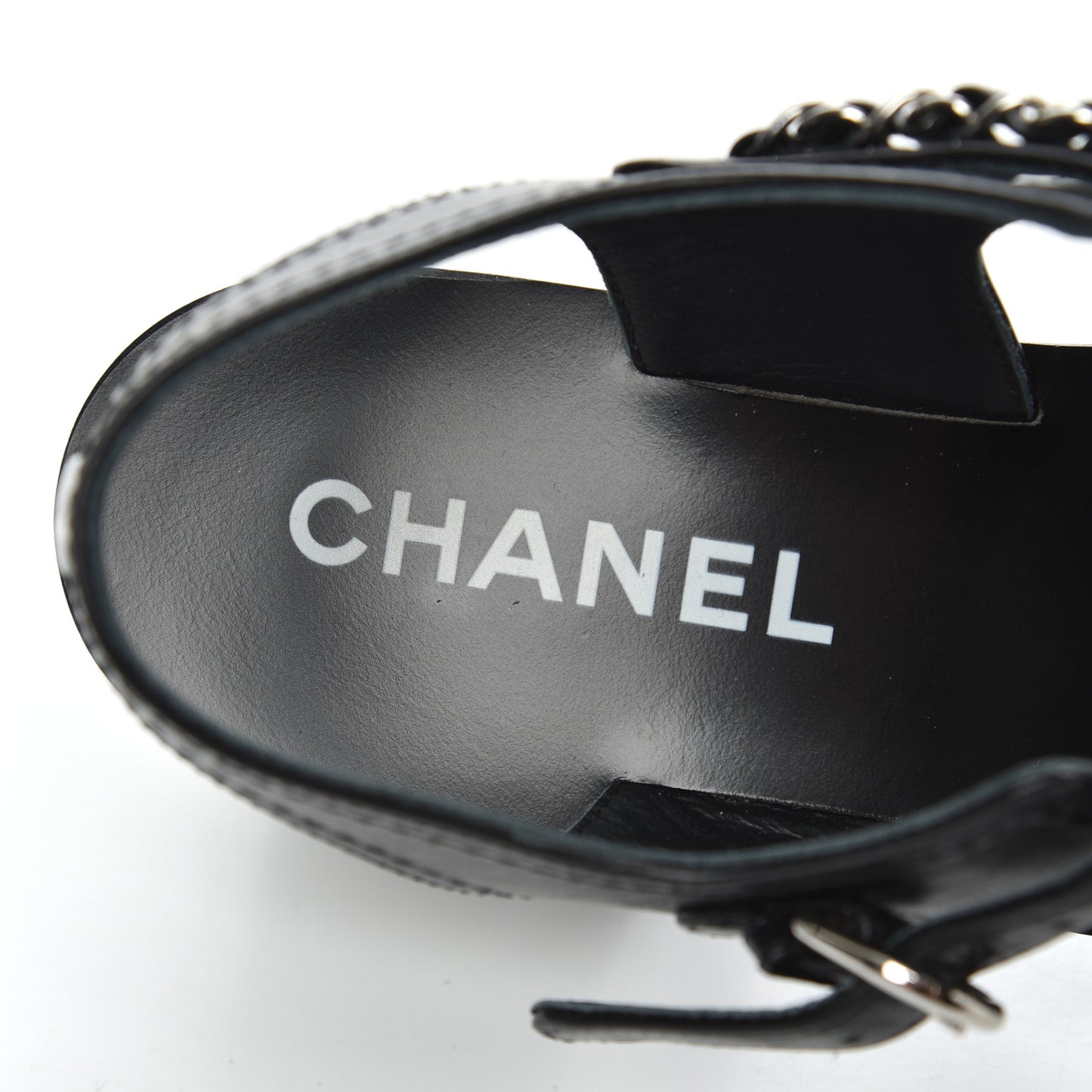 Calfskin Chain Sandals 38.5 Black