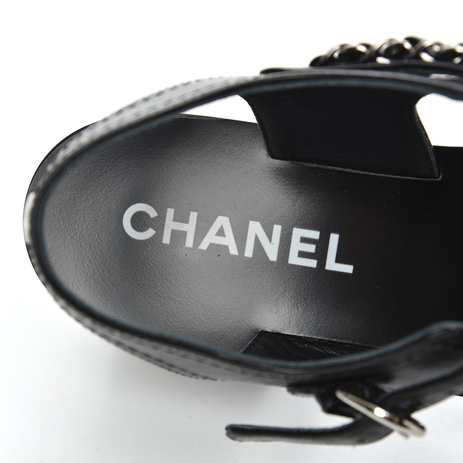 Chanel Calfskin Chain Sandals 38.5 Black 6 of 9