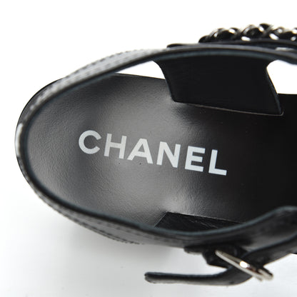 Chanel Calfskin Chain Sandals 38.5 Black 6 of 9