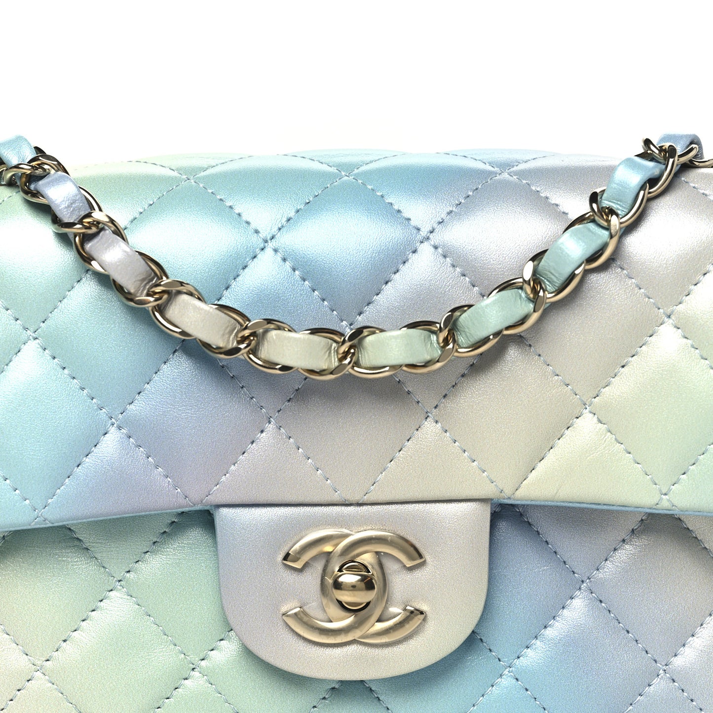 Lambskin Quilted Tie Dye Ombre Mini Rectangular Flap Blue Multicolor