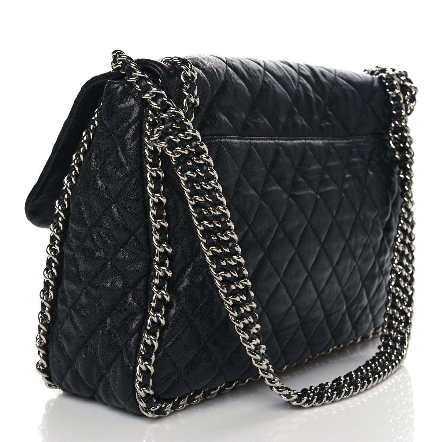 Washed Lambskin Quilted Maxi Chain Around Flap Black