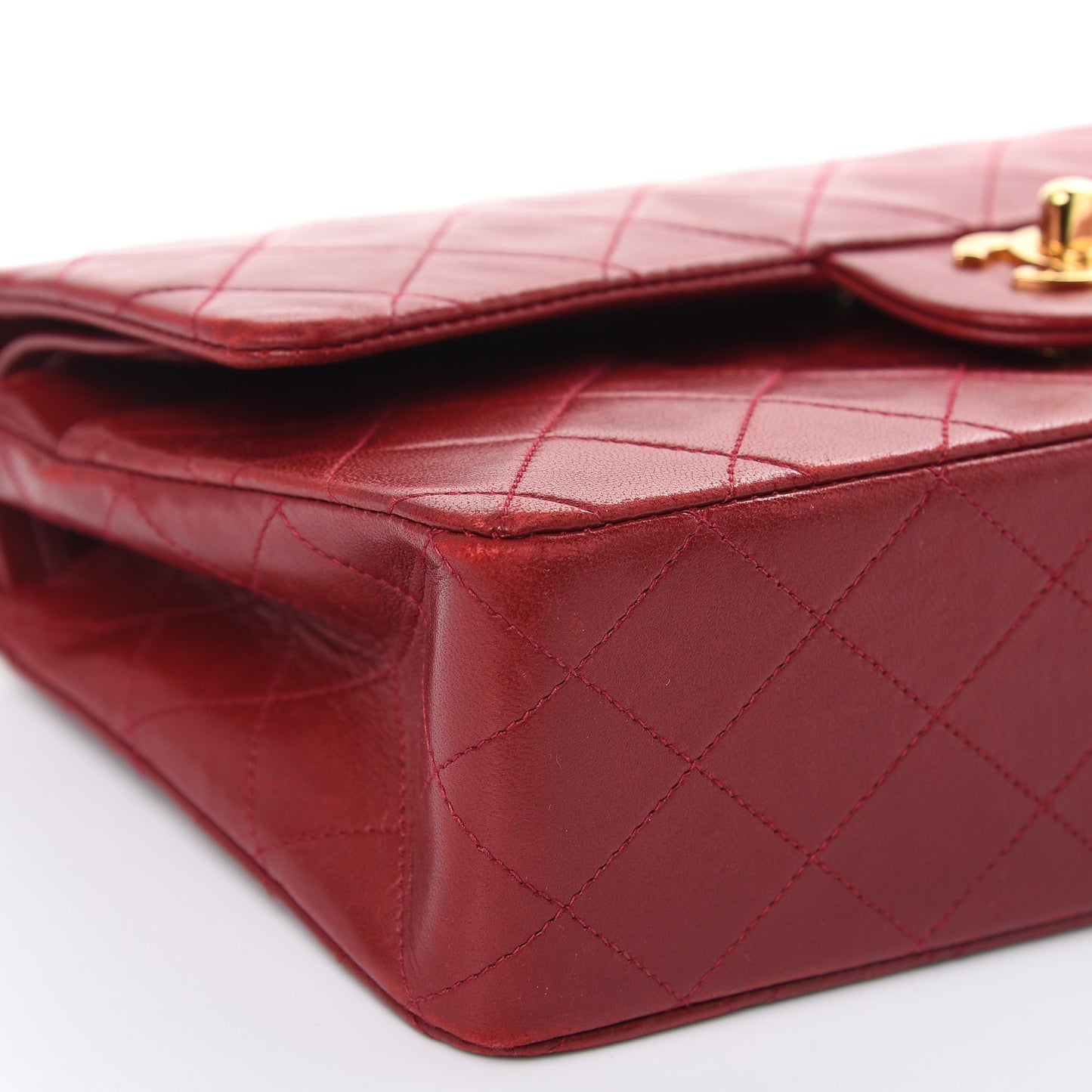 Lambskin Quilted Medium Double Flap Red