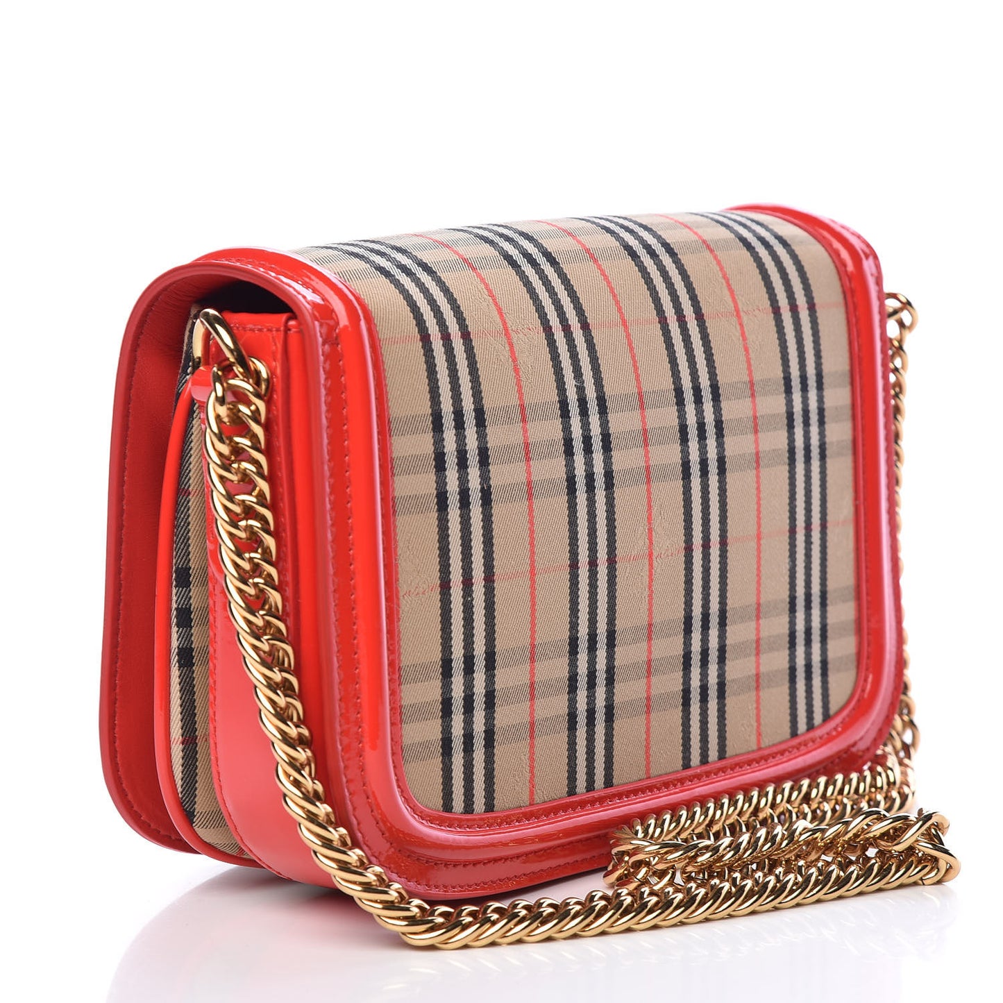 Patent 1983 Knight Check Link Shoulder Bag Bright Red