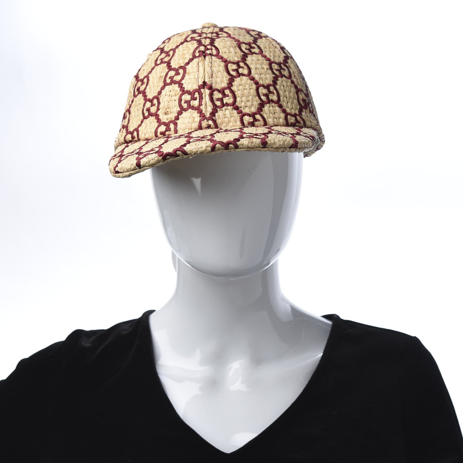 Gucci Raffia GG Monogram Elaphe Embroidered Aisha Baseball Hat L Ivory Bordeaux 2 of 9