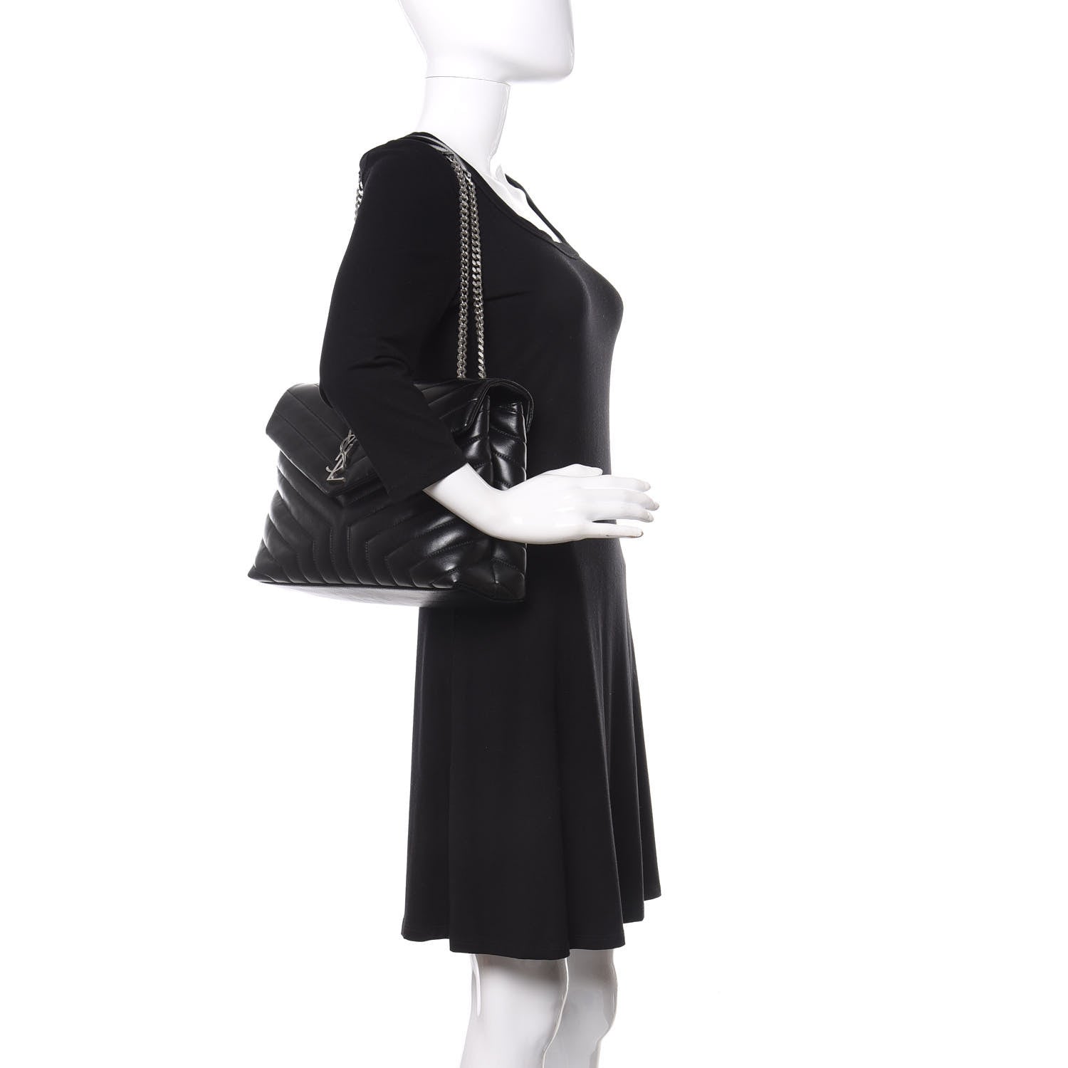 Saint Laurent Calfskin Y Quilted Monogram Medium Loulou Chain Satchel Black 2 of 11