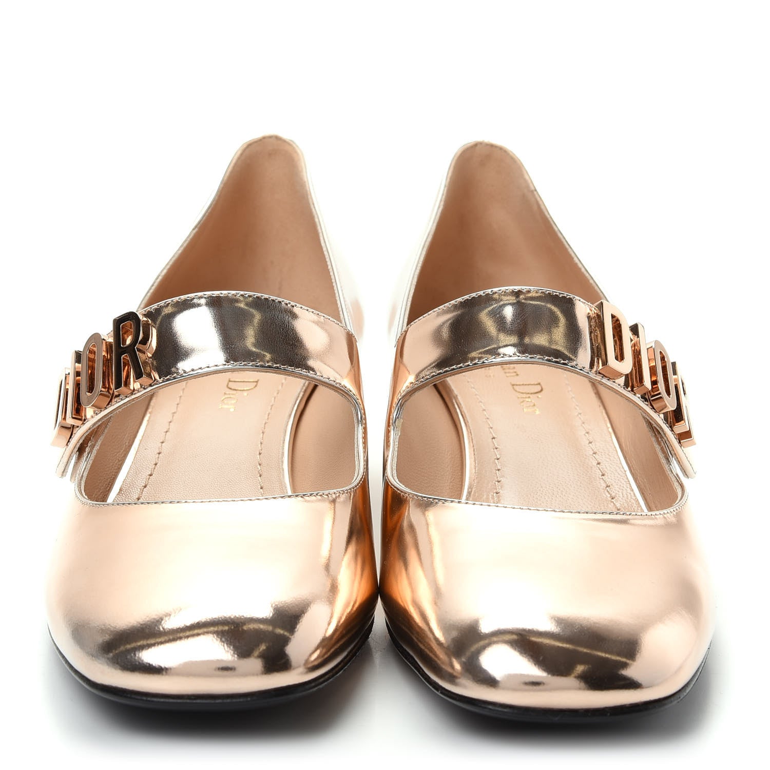 Christian Dior Mirror Finish Calfskin Baby-D Ballet Pumps 37.5 Stardust Gold 2 of 10