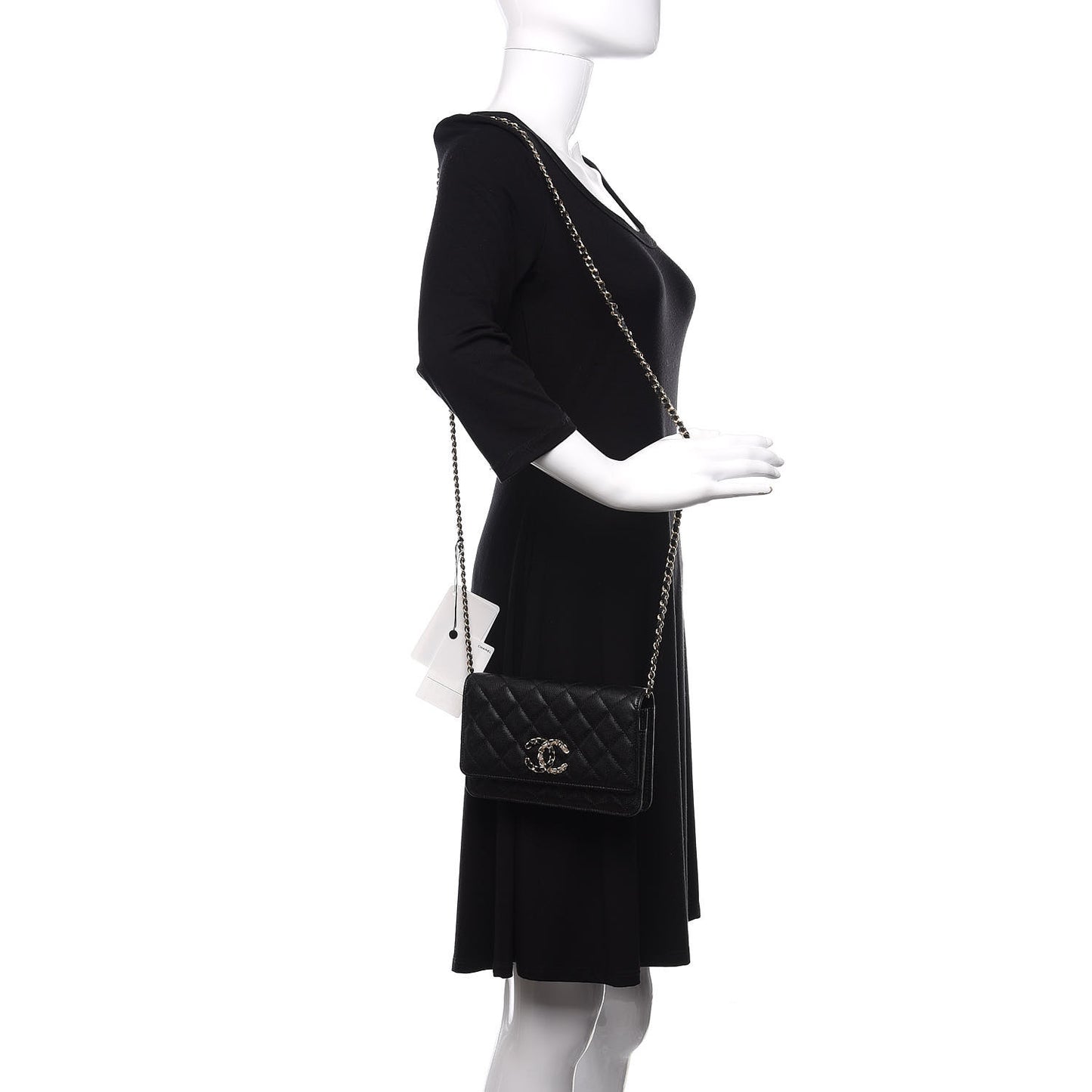 Caviar Quilted French New Wave Chain CC Wallet On Chain WOC Black