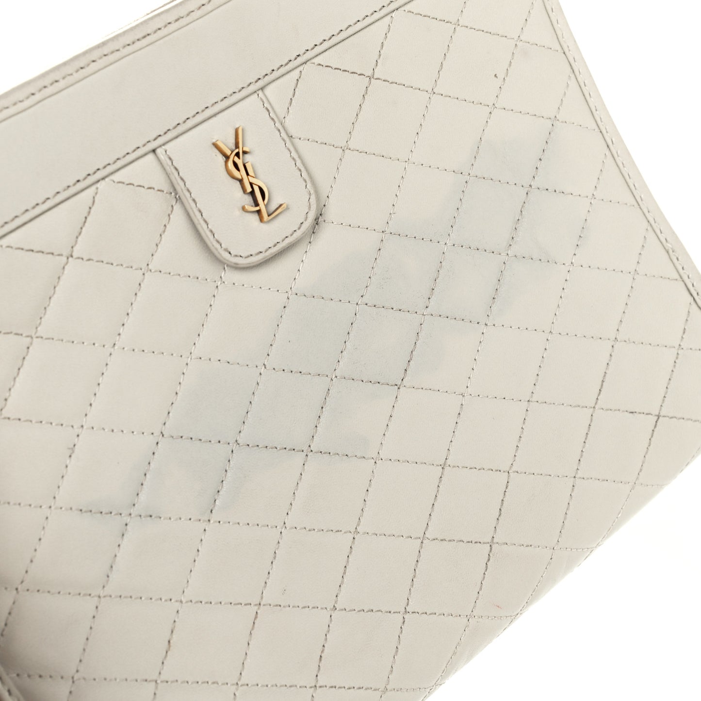 Lambskin Quilted Monogram Baby Victoire Chain Clutch Blanc Vintage