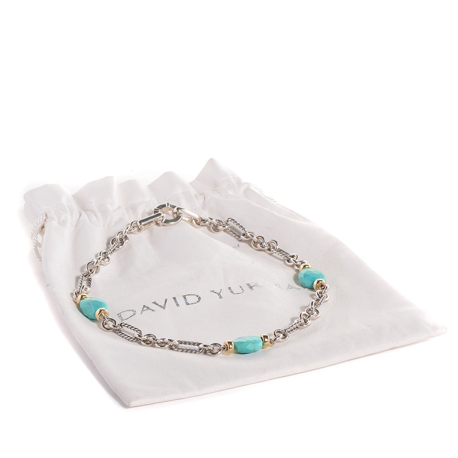 David Yurman Sterling Silver 18k Gold Turquoise Figaro Necklace 7 of 7