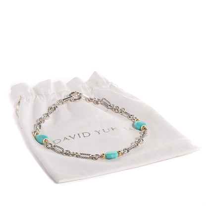 David Yurman Sterling Silver 18k Gold Turquoise Figaro Necklace 7 of 7