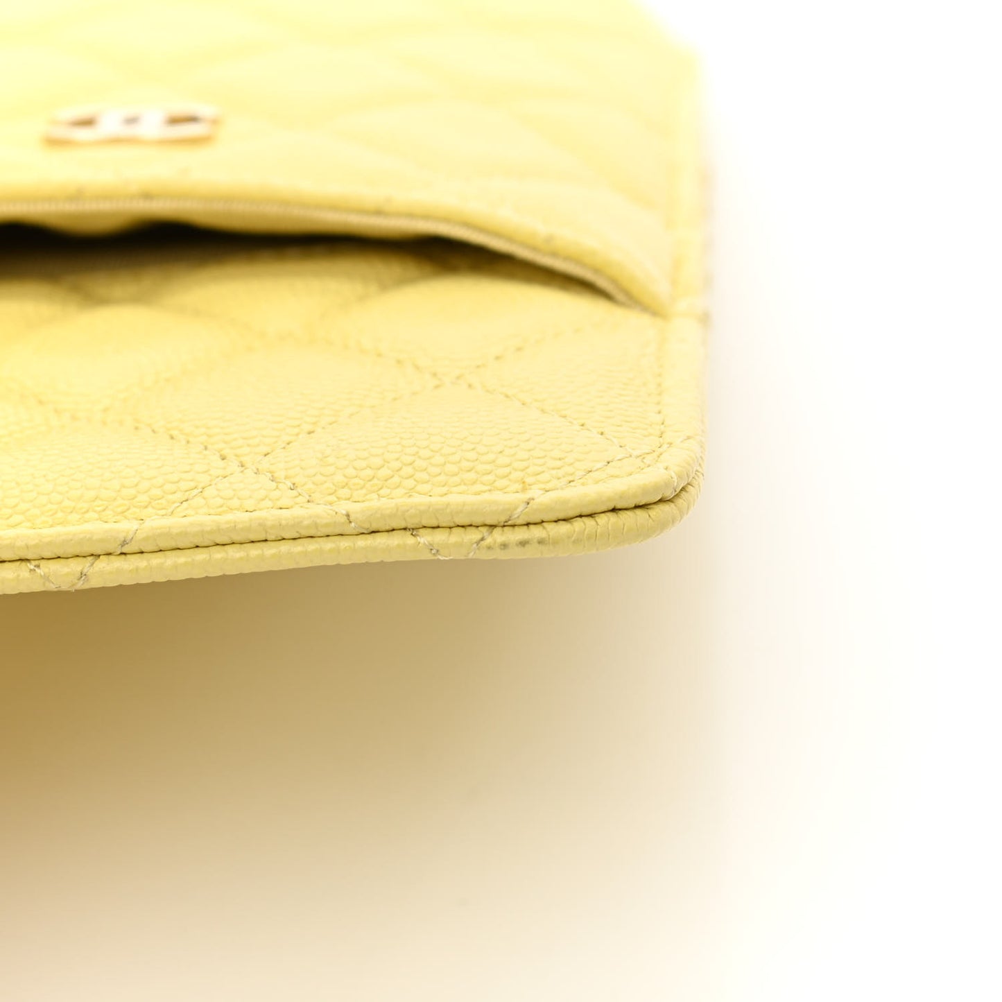 Caviar Quilted Classic Flat Wallet Pouch Yellow