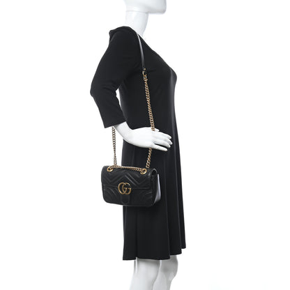 Gucci Calfskin Matelasse Mini GG Marmont Shoulder Bag Black 2 of 10