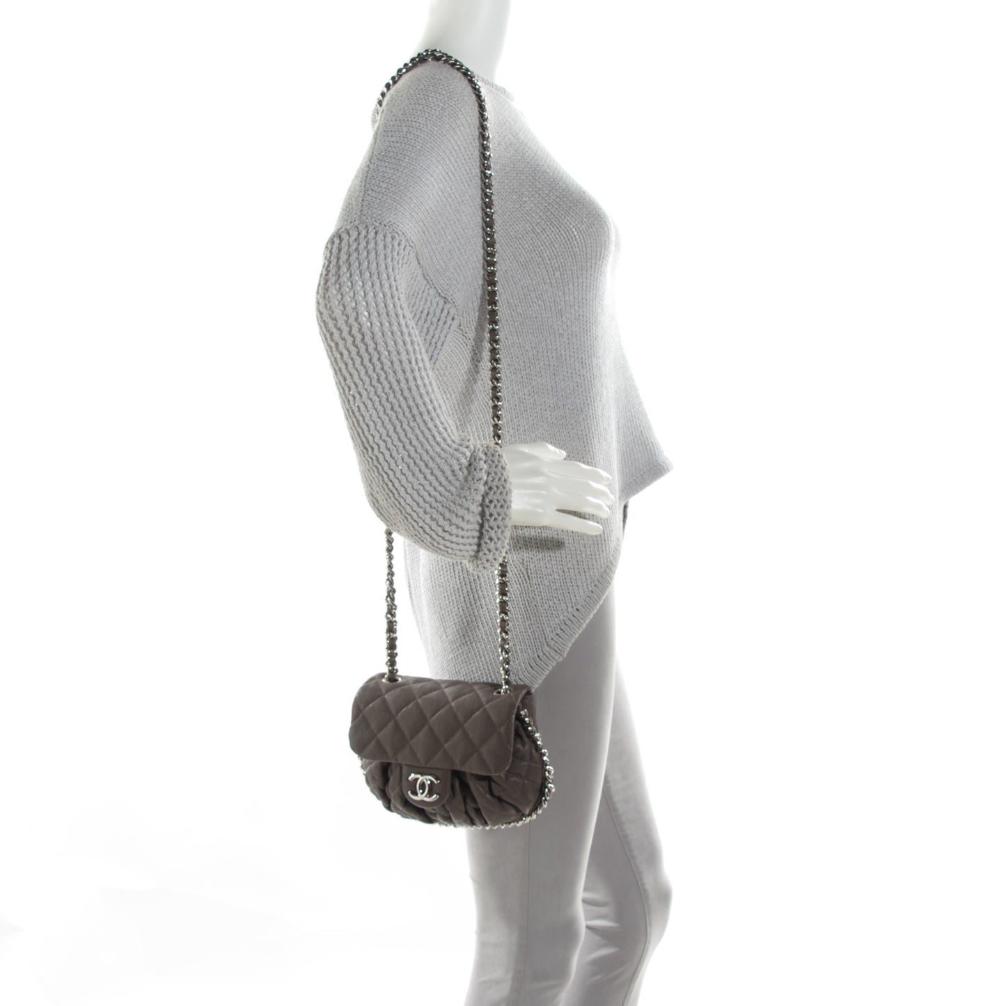 Washed Lambskin Quilted Mini Chain Around Messenger Grey