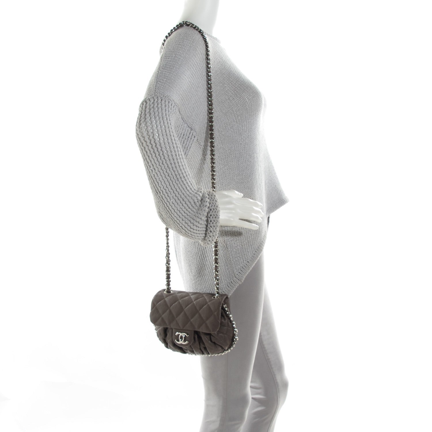 Chanel Washed Lambskin Quilted Mini Chain Around Messenger Grey 2 of 7