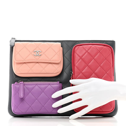 Chanel Lambskin Quilted Zipped Multi Pouch 2 of 8