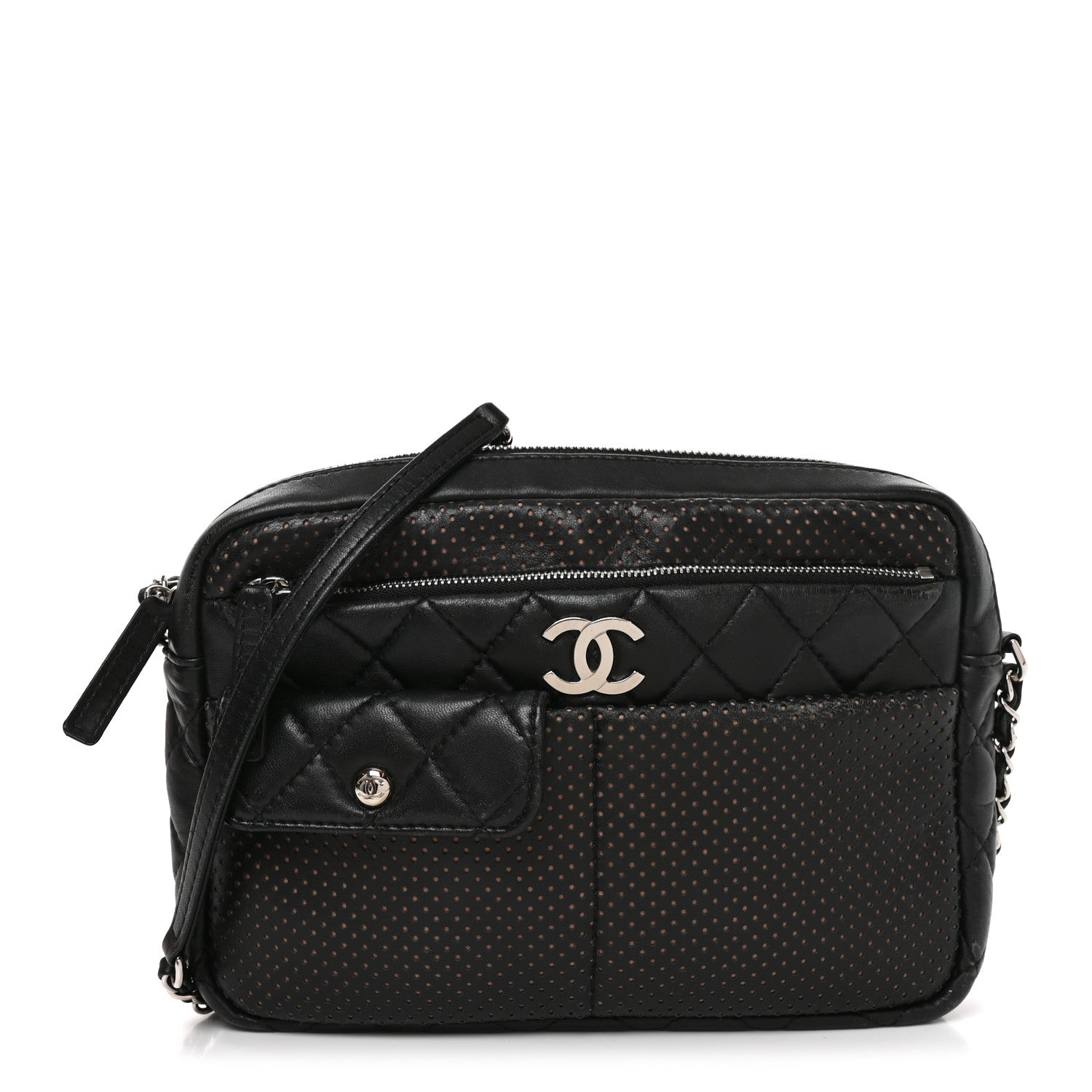 Chanel Perforated Calfskin Quilted Ultra Pocket Camera Case Black 1 of 10