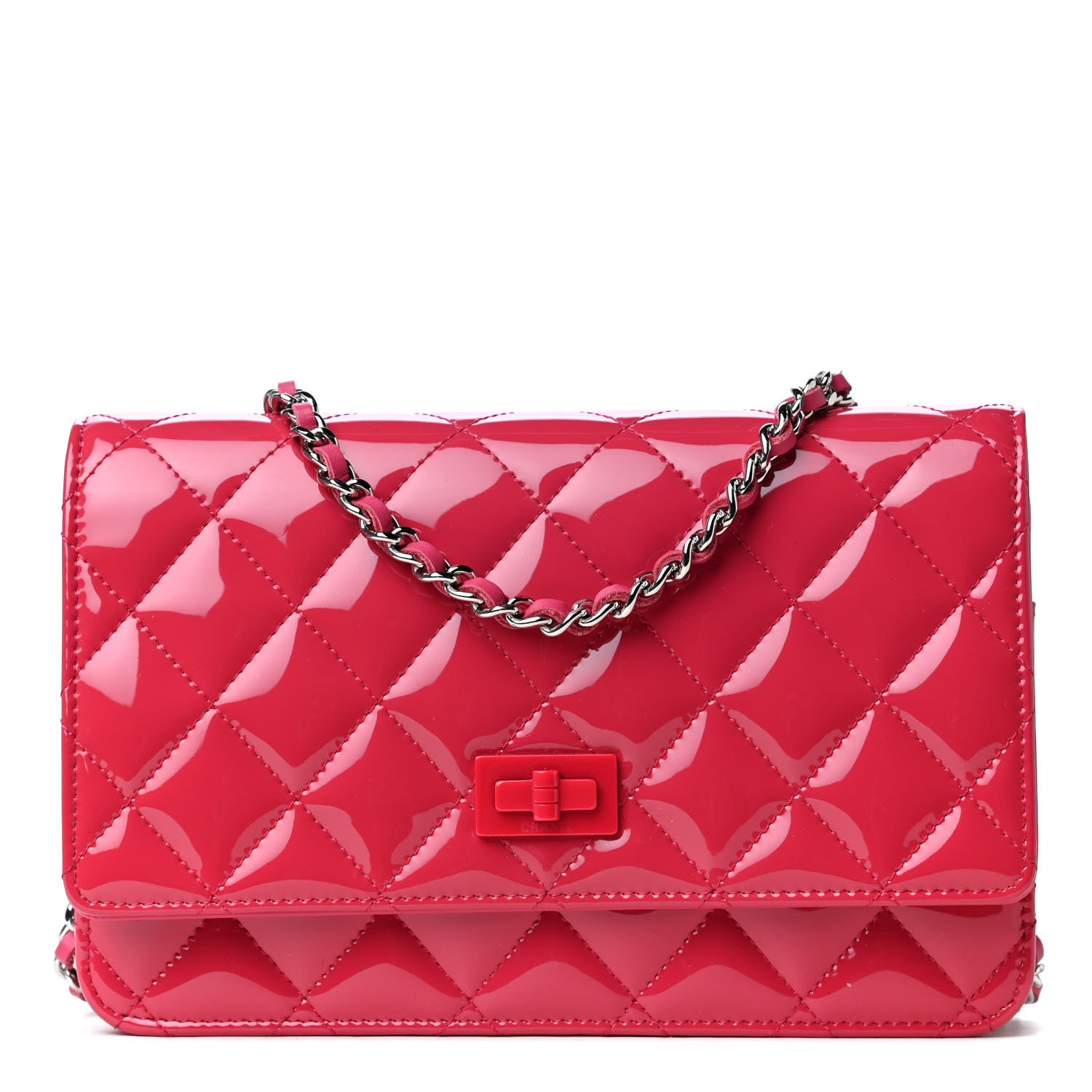 Chanel Patent Calfskin Quilted Reissue Wallet On Chain WOC Pink 1 of 4
