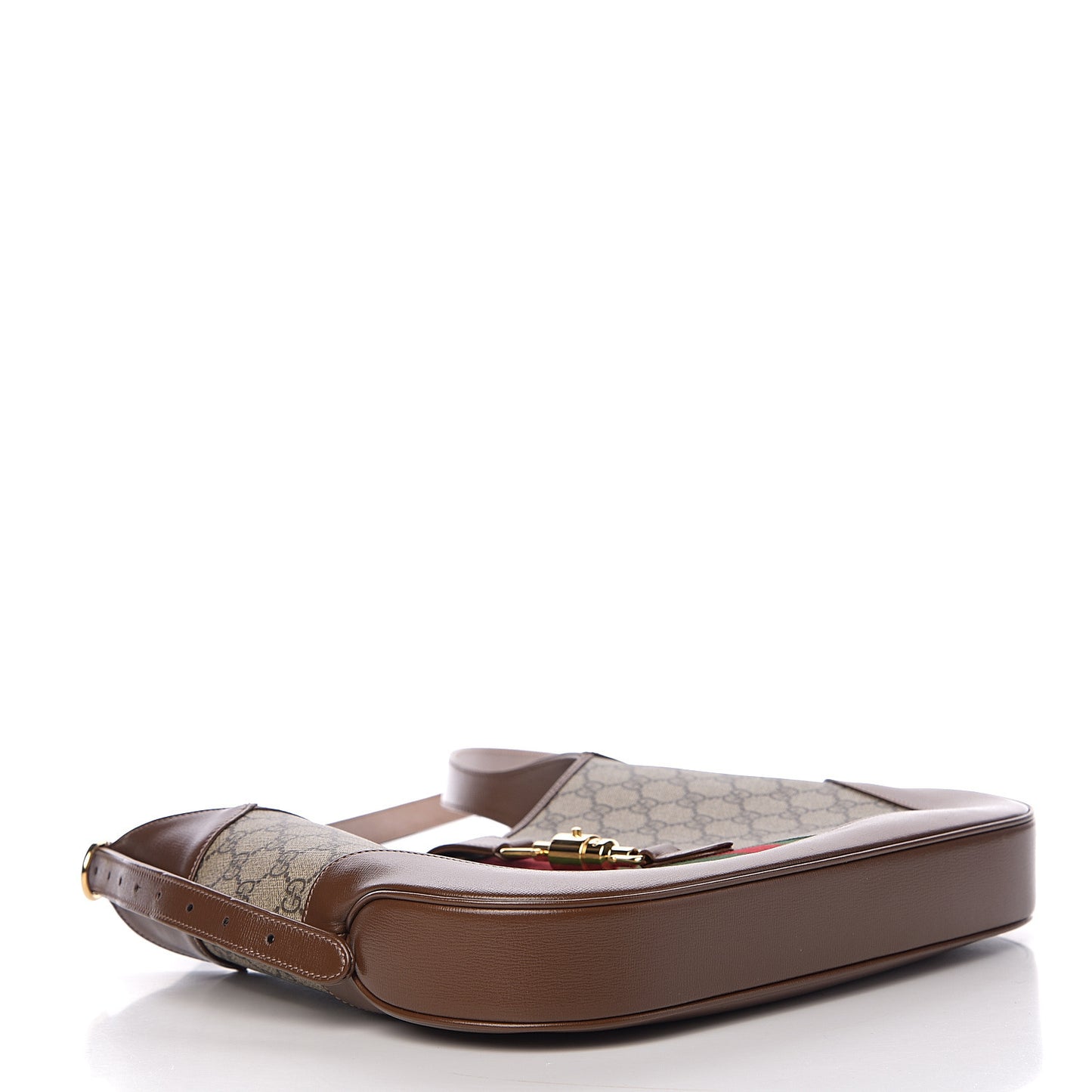 GG Supreme Monogram Azalea Calfskin Web Medium Jackie 1961 Hobo Beige Ebony Brown Sugar