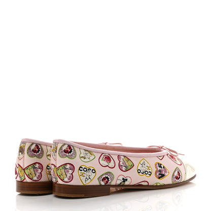 Chanel Canvas Patent Coco Hearts Cap Toe Ballerina Flats 38 Pink White 4 of 8
