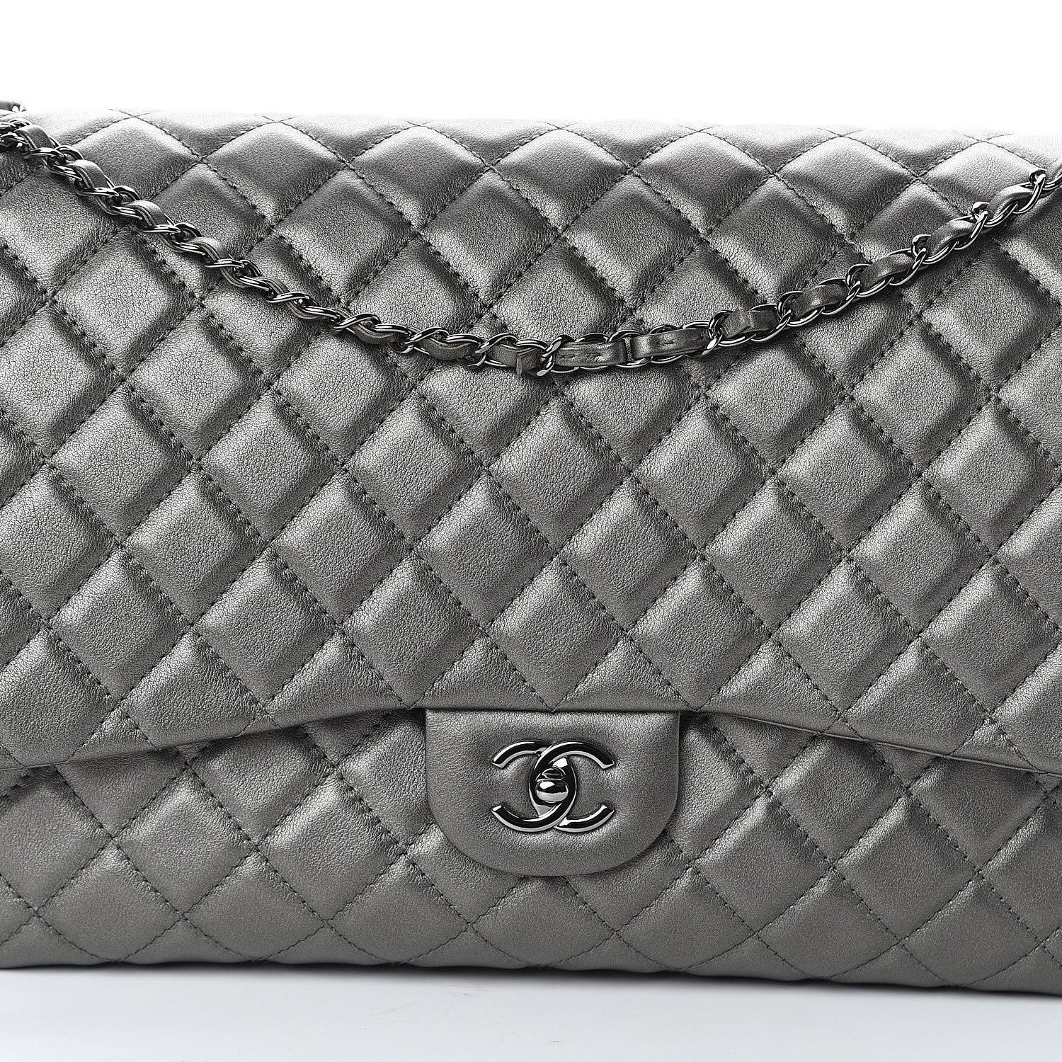 Chanel Metallic Calfskin Quilted Small XXL Travel Flap Bag Dark Silver 7 of 9