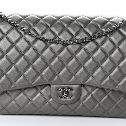 Chanel Metallic Calfskin Quilted Small XXL Travel Flap Bag Dark Silver 7 of 9