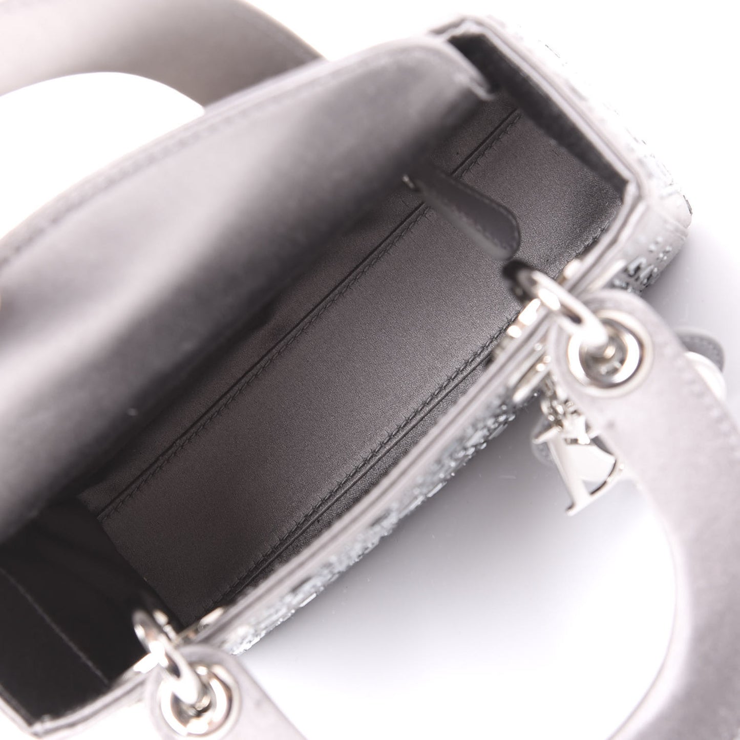 Satin Crystal Cannage Mini Lady Dior Gray