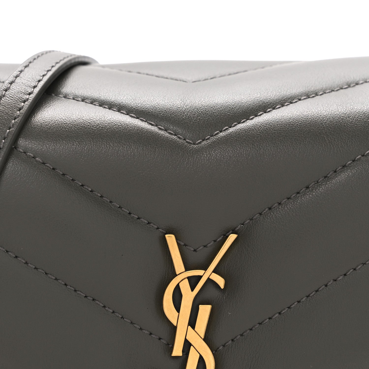 Saint Laurent Calfskin Y Quilted Monogram Toy Loulou Crossbody Bag Grey Kaki 7 of 9