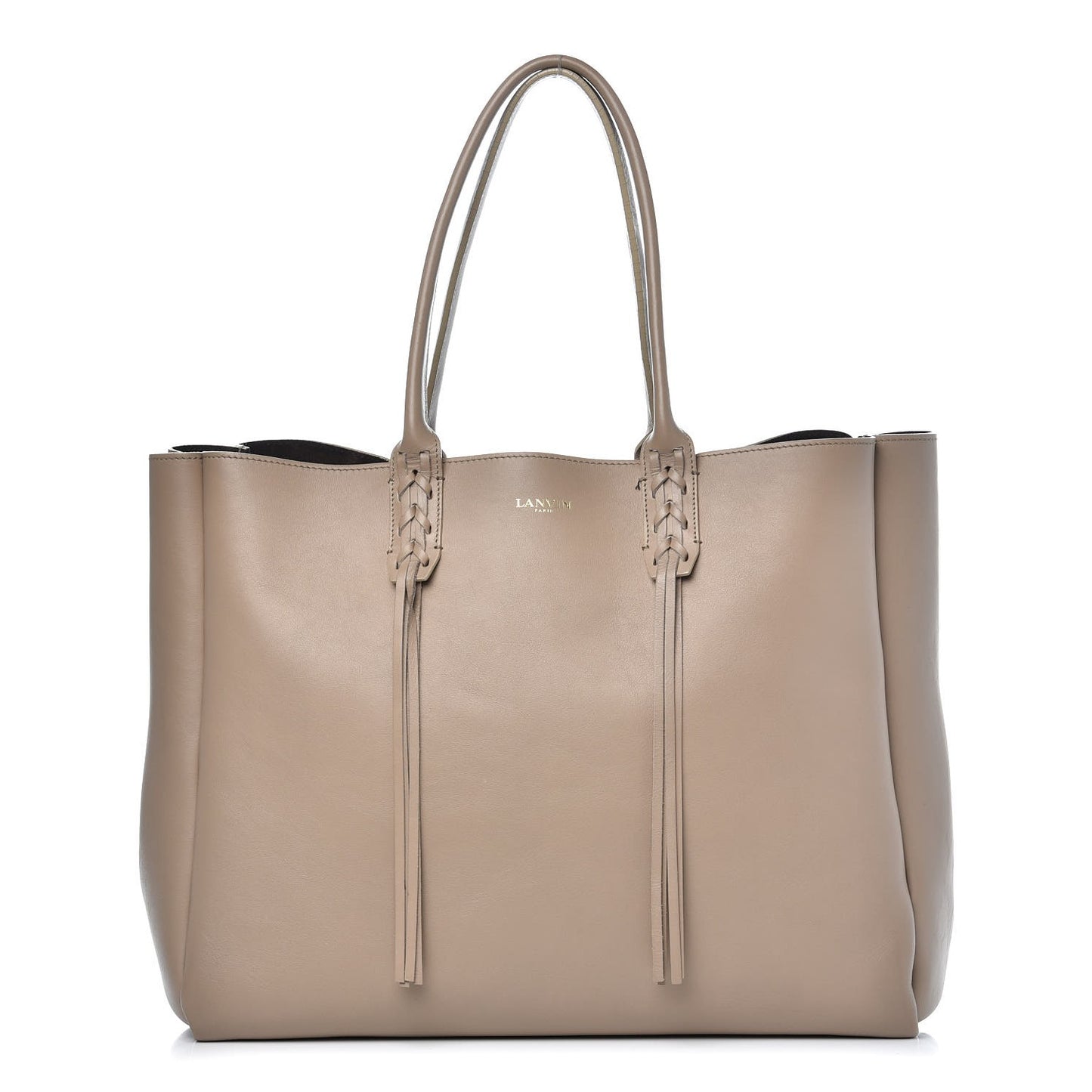 Smooth Calfskin Medium Fringe Shopper Tote Beige