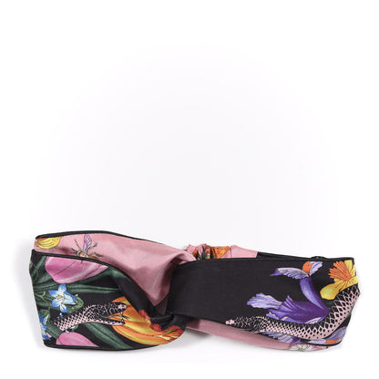Gucci Silk Floral Snake Print Headband Black Pink 1 of 4