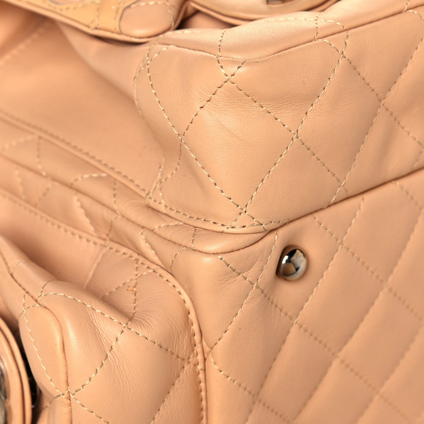 Calfskin Quilted Small Cambon Multipocket Reporter Beige