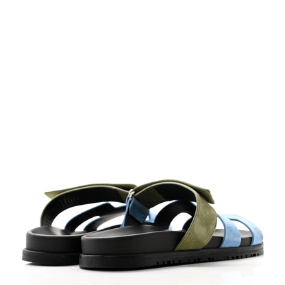 Hermes Suede Goatskin Womens Chypre Sandals 38 Bleu Cameo Vert 4 of 9