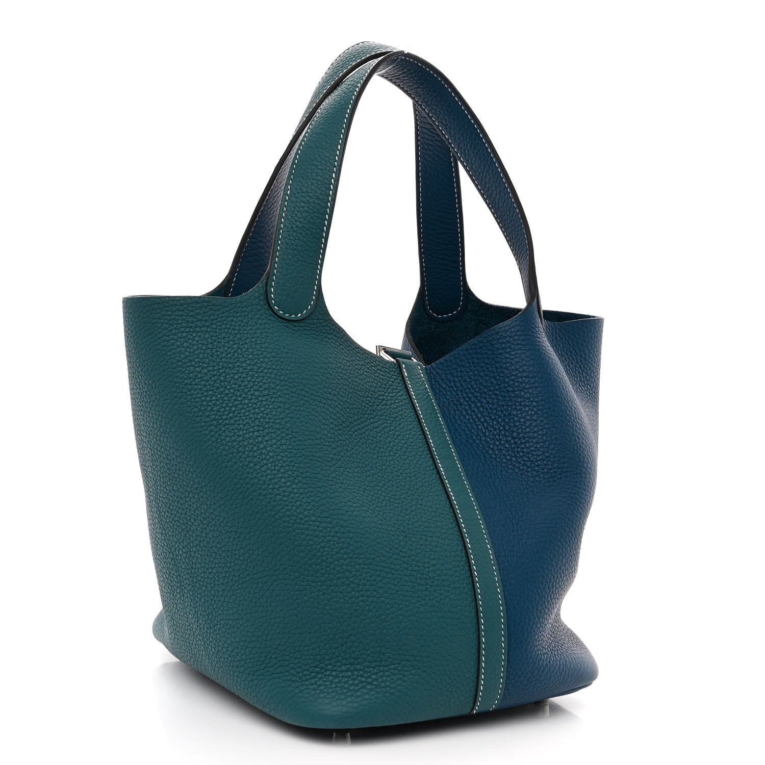 Hermes Taurillon Clemence Casaque Picotin Lock 22 MM Vert Bosphore Deep Bleu 3 of 11