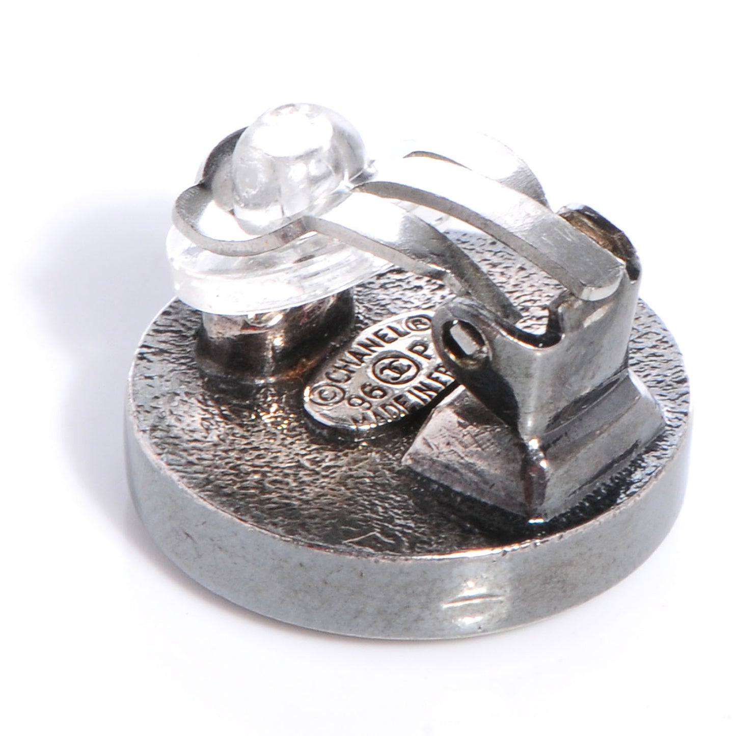 Enamel CC Clip On Earrings Black Silver