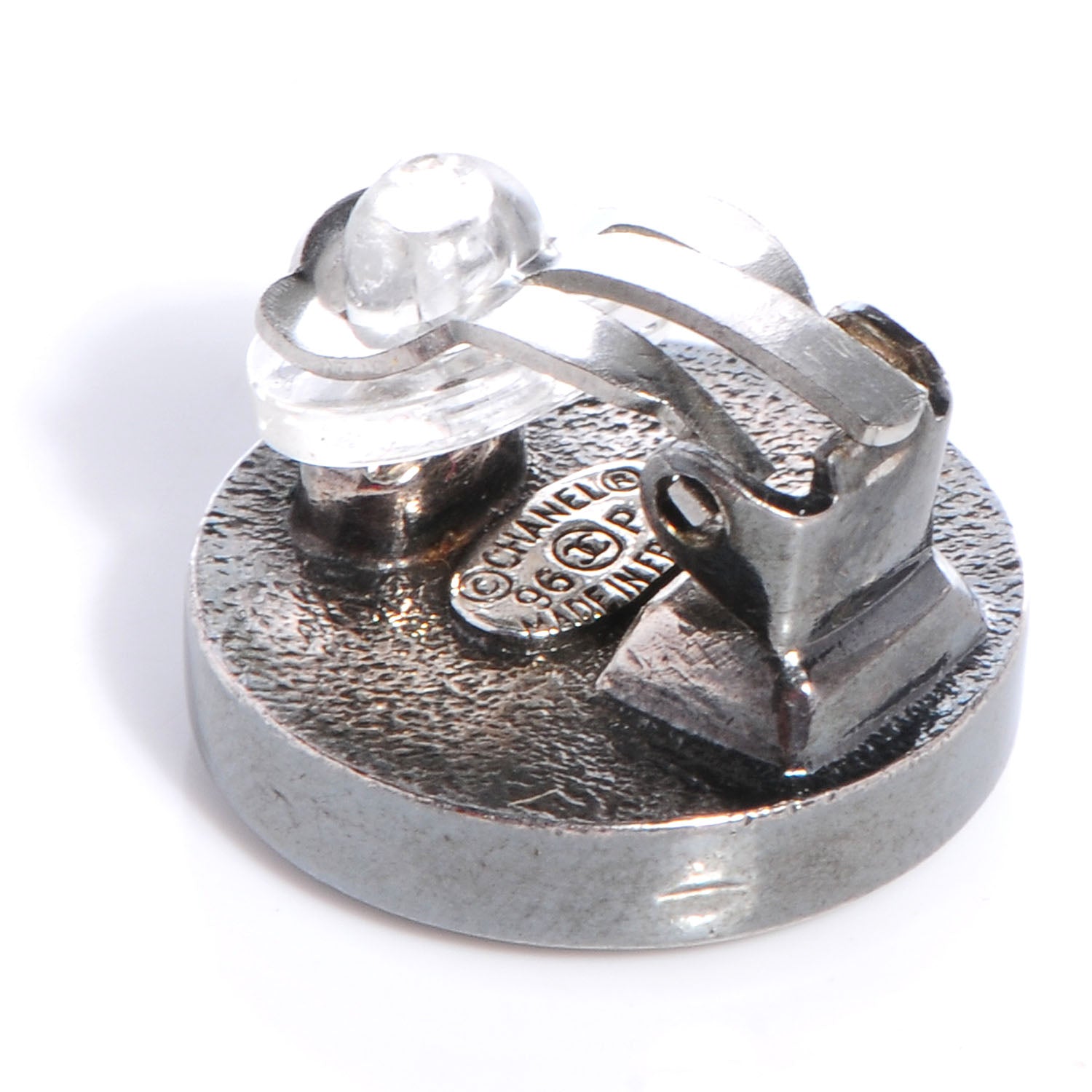 Chanel Enamel CC Clip On Earrings Black Silver 4 of 5