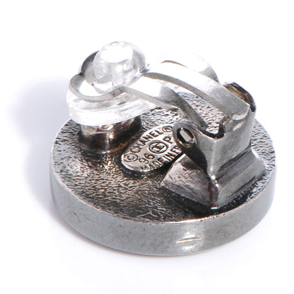 Chanel Enamel CC Clip On Earrings Black Silver 4 of 5